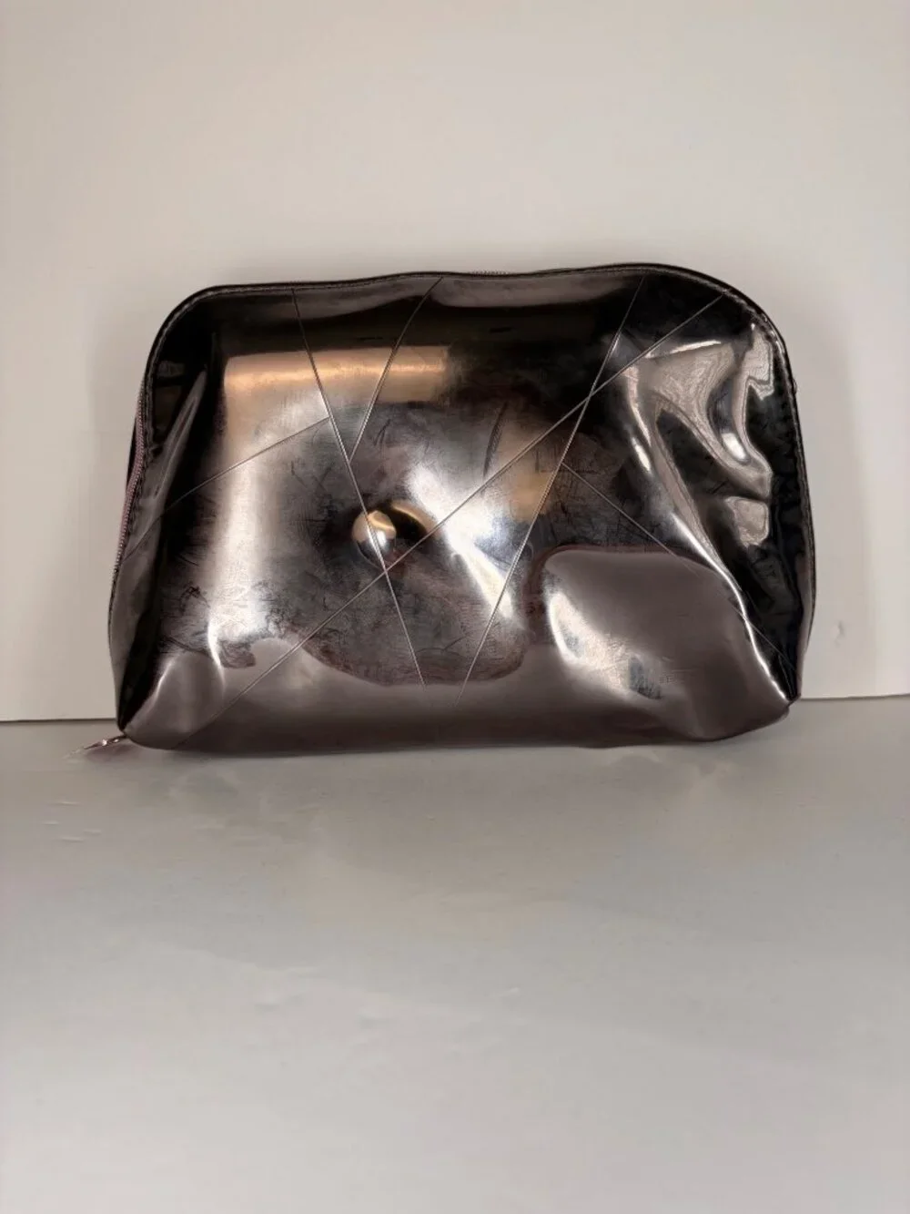 YSL Beaute Yves Saint Laurent Cosmetic Makeup Bag Black Opium Metallic Silver